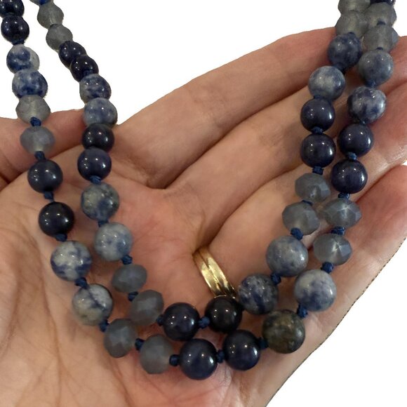 Blue Sodalite Hand-Tied Bead Necklace - Picture 2 of 6